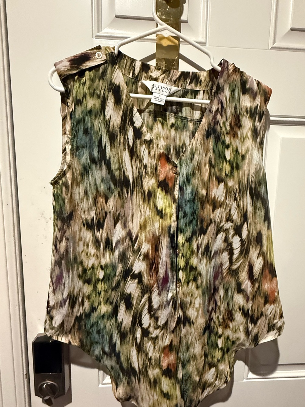 Allison Taylor Multicolor Sleeveless V-Neck blouse Sz M can tie in the front